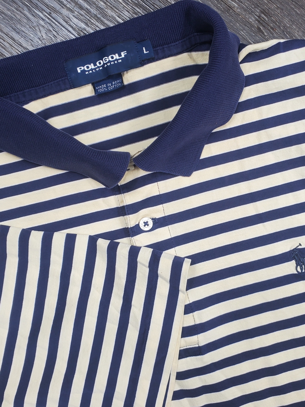 Polo Golf Ralph Lauren Striped Polo Shirt in Navy & Cream/yellow